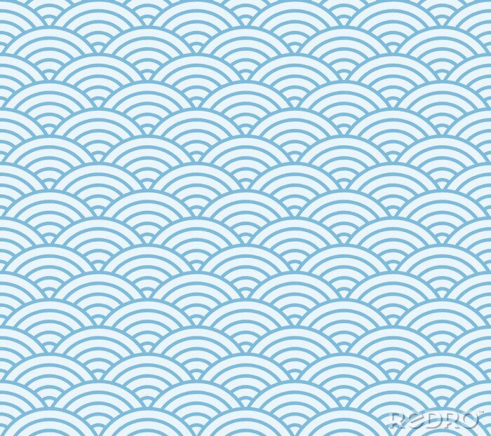Tapete Japanische blaue symmetrische Wellen