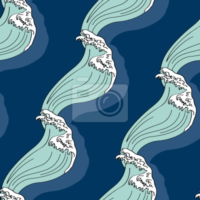 Tapete Japanische blaue und weiße Wellen