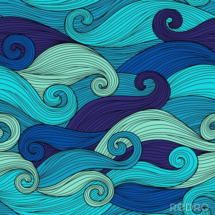 Tapete Japanische Wellen in Blautönen