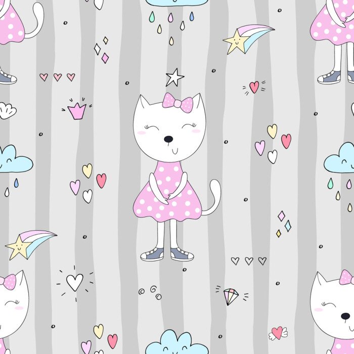 Tapete Kätzchen auf gestreiftem Hintergrund