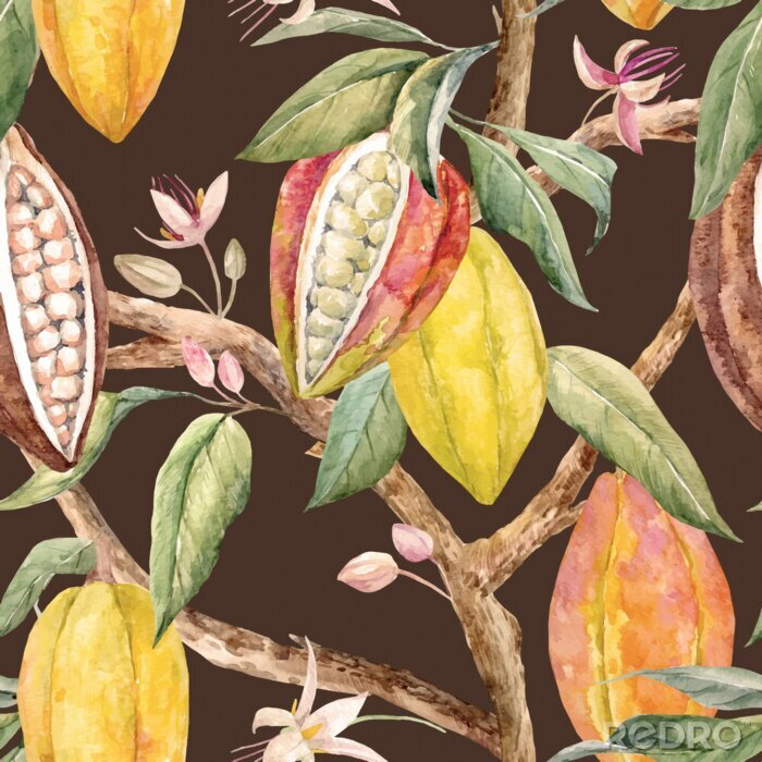 Tapete Kakaobaum in Aquarelltechnik