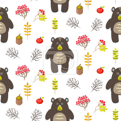 Tapete Karikaturbären im Holz