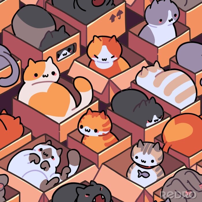 Tapete Katzen, die in Boxen liegen