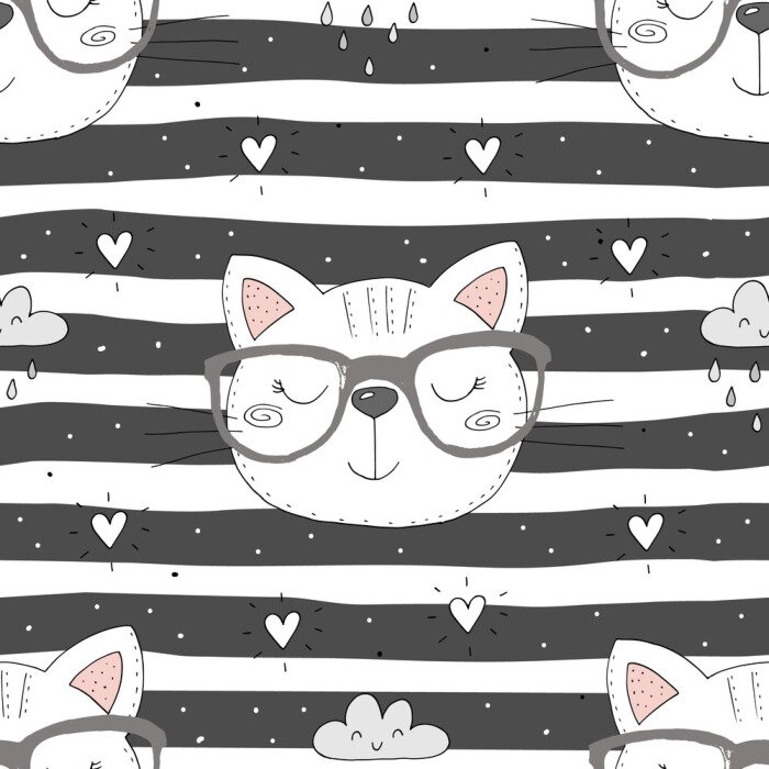 Tapete Katzen Wolken und Herzen