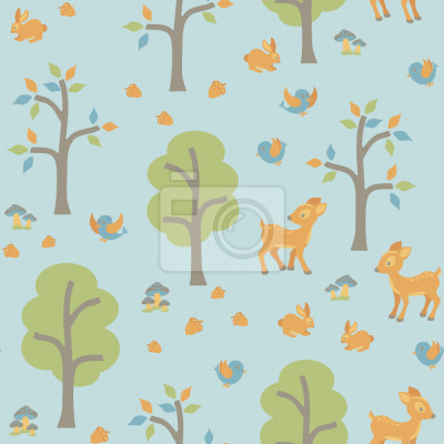 Tapete Kindermuster mit Tieren im Wald