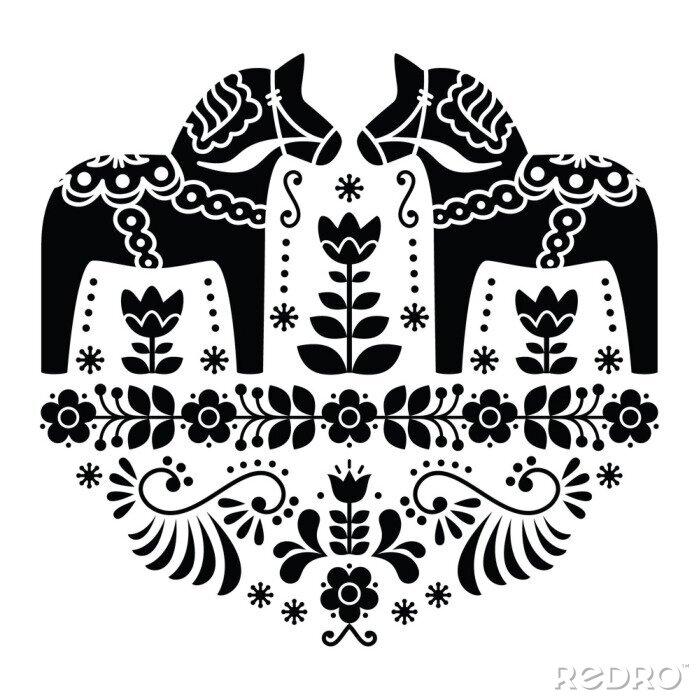 Tapete Klassische skandinavische Musterpferde aus Dalarna