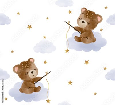 Tapete Kleine Bären mit Angelruten