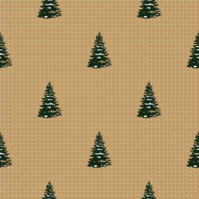 Tapete Kleine Bäume auf einem beige gepunkteten Hintergrund