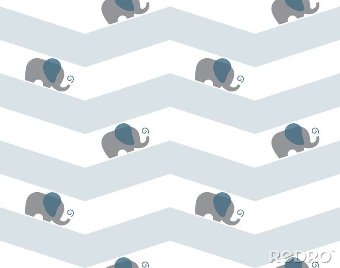 Tapete Kleine Elefanten auf geometrischem Hintergrund