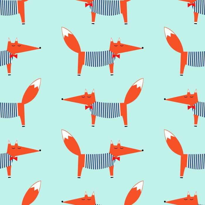 Tapete Kleine Füchse in gestreiften Blusen mit Fliege