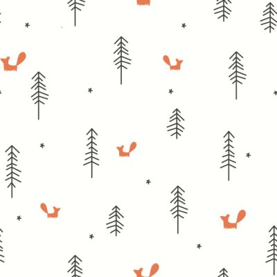 Tapete Kleine Füchse und schwarze Bäume