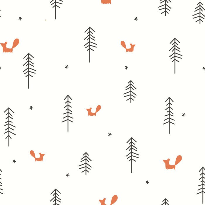 Tapete Kleine Füchse und schwarze Bäume