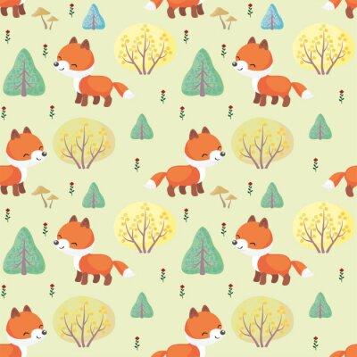 Tapete Kleine Füchse zwischen grünen Bäumen
