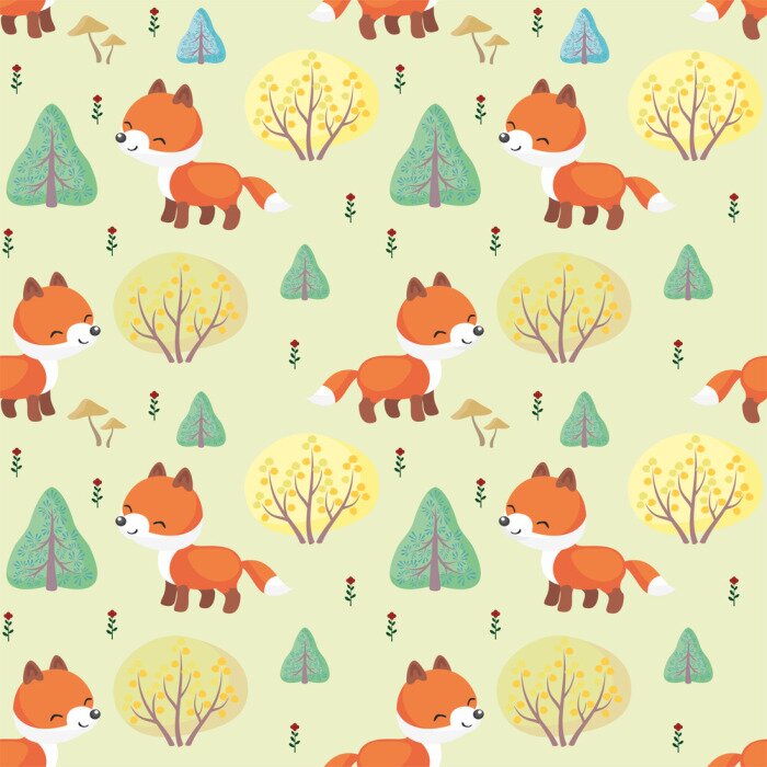 Tapete Kleine Füchse zwischen grünen Bäumen