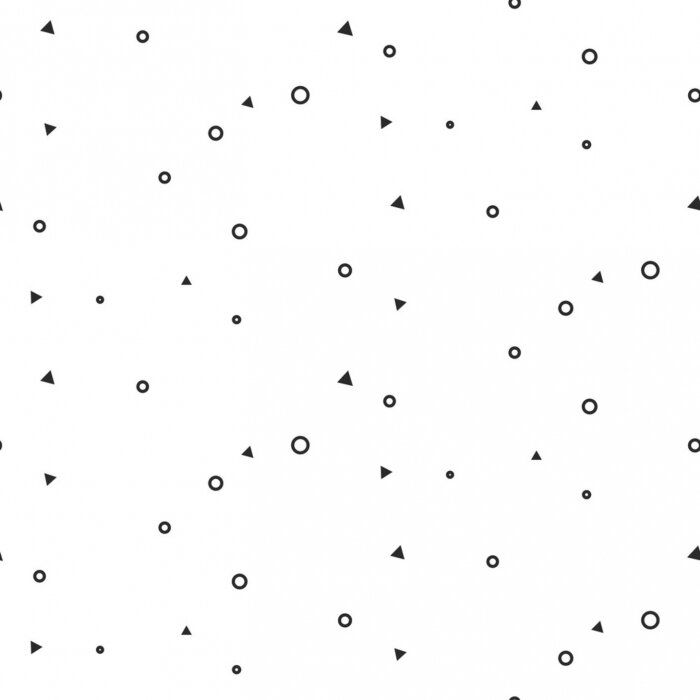 Tapete Kleine geometrische Zeichen nahtlose weiße Muster. Unauffällige dünne Kreise und Dreiecke Website-Hintergrund monochrome Muster.