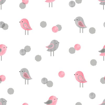 Kleine grau-rosa Vögel auf weißem Hintergrund