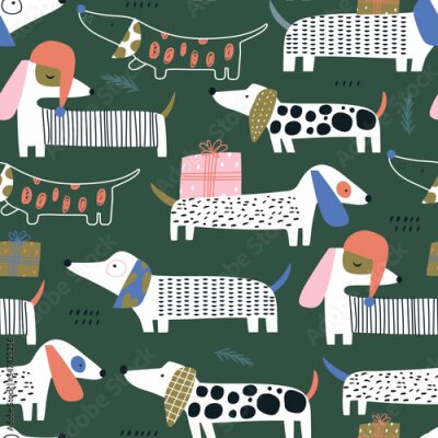 Tapete Kleine Hunde mit Geschenken