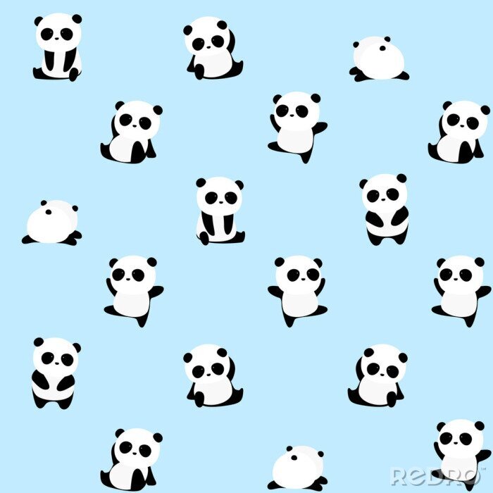 Tapete Kleine Pandas auf blauem Hintergrund