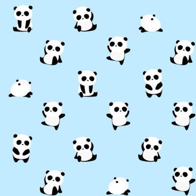 Tapete Kleine Pandas auf blauem Hintergrund