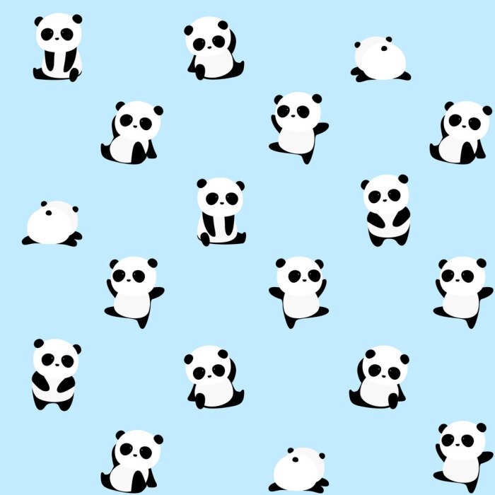 Tapete Kleine Pandas auf blauem Hintergrund