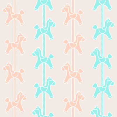 Tapete Kleine rosa und blaue Pferde