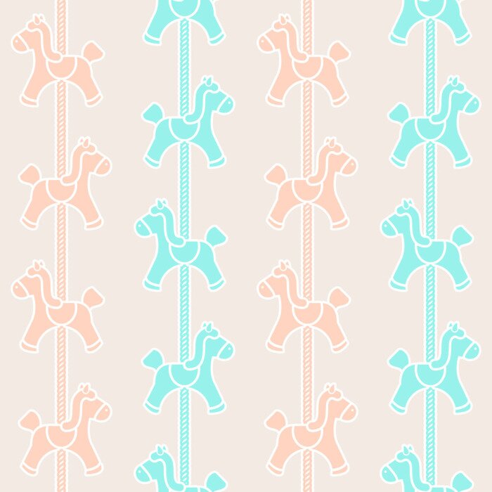 Tapete Kleine rosa und blaue Pferde