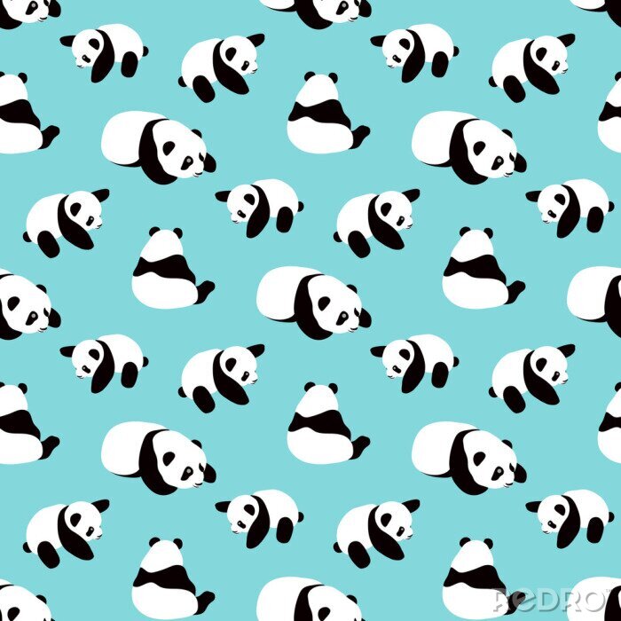 Tapete Kleine schwarz-weiße Pandas auf blauem Hintergrund