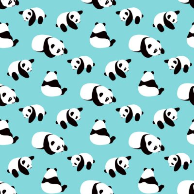 Tapete Kleine schwarz-weiße Pandas auf blauem Hintergrund