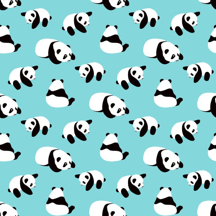 Tapete Kleine schwarz-weiße Pandas auf blauem Hintergrund