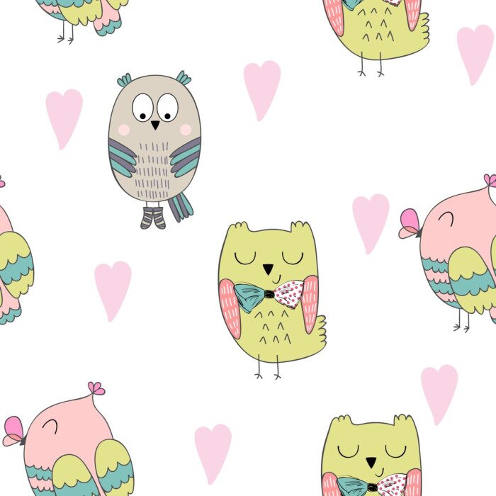 Tapete Kleine süße Eulen mit Herzchen