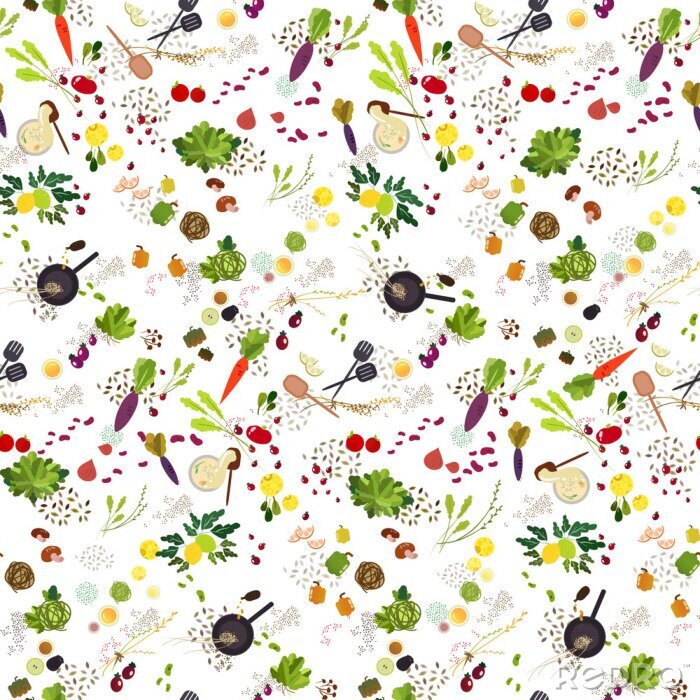 Tapete Kleines buntes Gemüse und Obst auf weißem Hintergrund
