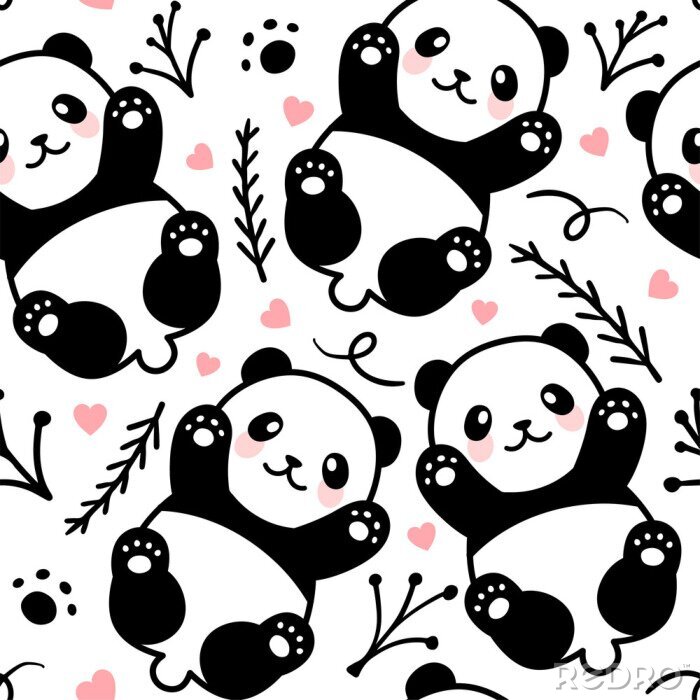 Tapete Kleines süßes Panda-Muster für Kinder