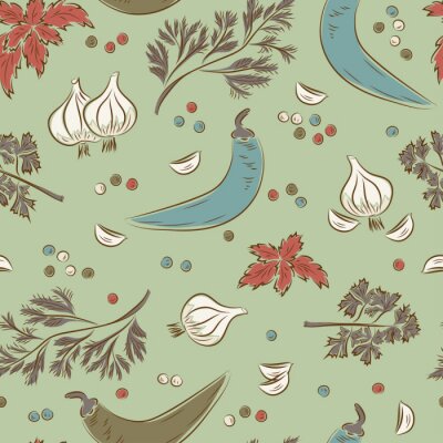 Tapete Knoblauchpaprika und Kräuter im Vintage-Stil