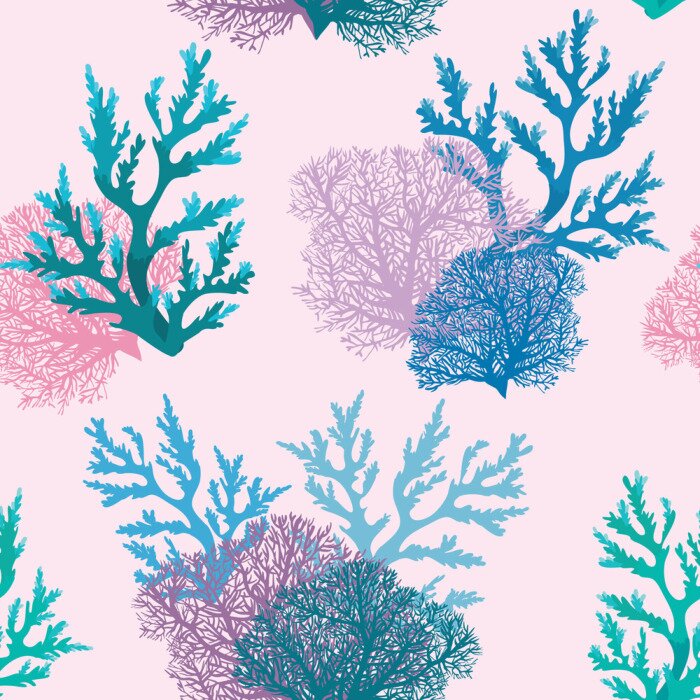 Tapete Korallenriffe auf rosa Hintergrund