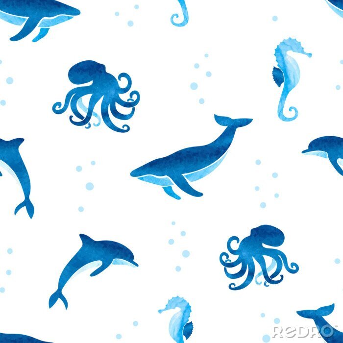 Tapete Krakendelfine und Seepferdchen für Kinder