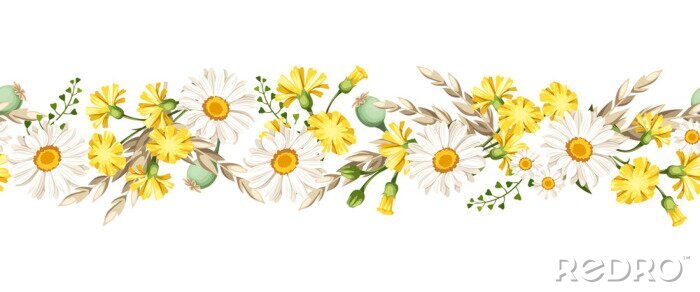 Tapete Kranz mit weiß-gelben Blumen