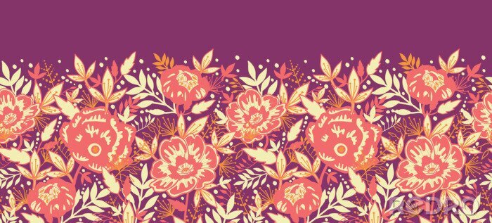 Tapete Lachsfarbene Blumen auf lila Hintergrund