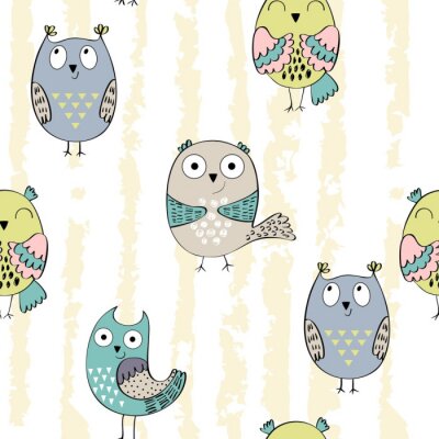 Tapete Lächelnde bunte Eulen