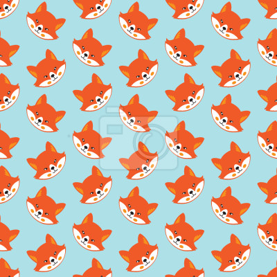 Tapete Lächelnde Fuchsgesichter auf blauem Hintergrund