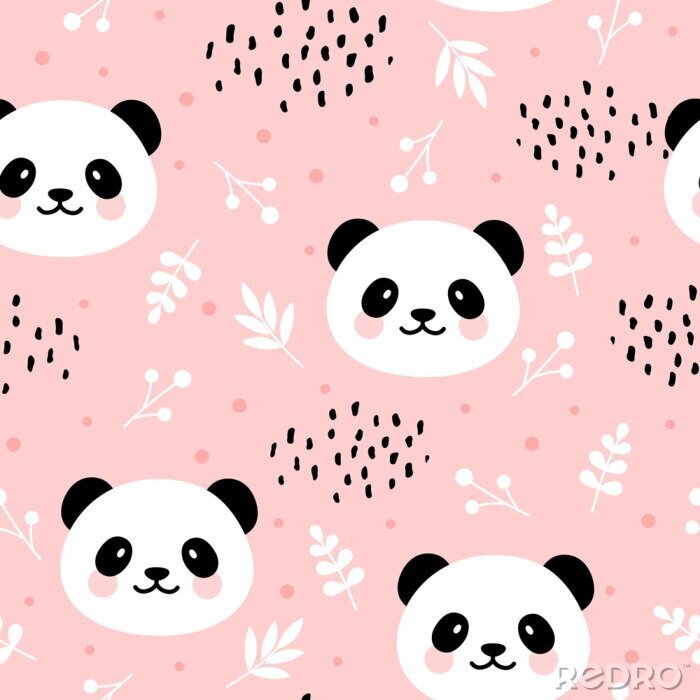Tapete Lächelnde Pandagesichter auf rosa Hintergrund