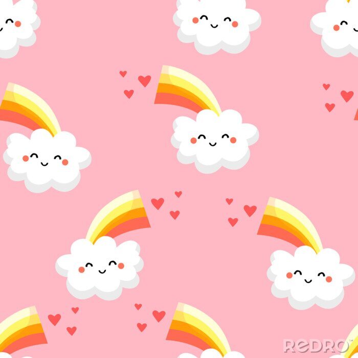 Tapete Lächelnde Wolken mit Regenbogen