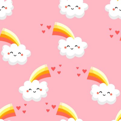Tapete Lächelnde Wolken mit Regenbogen
