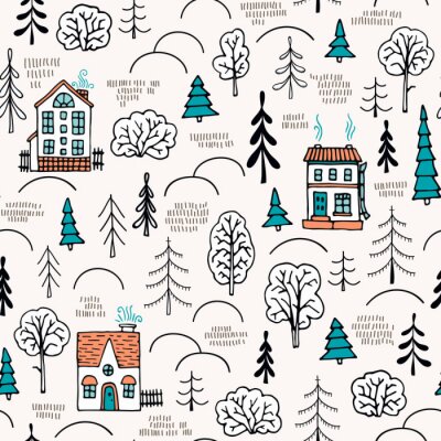 Tapete Ländliche Hütten im Wald