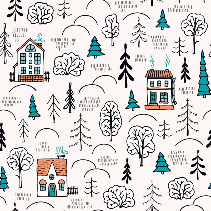 Tapete Ländliche Hütten im Wald