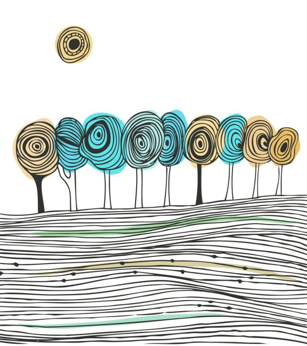 Tapete Landschaft in Linie