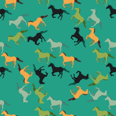 Tapete Laufende Pferde auf grünem Hintergrund