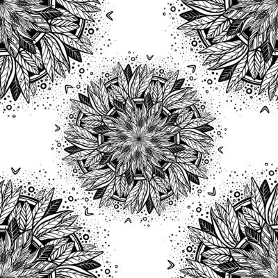 Tapete Leaf Mandala Pattern. Decorative elements. Oriental pattern, hand drawing illustration. Islam, Arabic, Indian, moroccan,spain, turkish, pakistan, chinese, mystic, ottoman motifs. Coloring book page