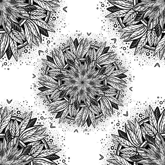 Tapete Leaf Mandala Pattern. Decorative elements. Oriental pattern, hand drawing illustration. Islam, Arabic, Indian, moroccan,spain, turkish, pakistan, chinese, mystic, ottoman motifs. Coloring book page