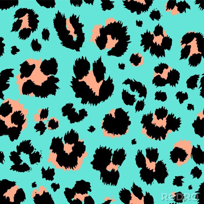 Tapete Leopard pattern design funny drawing seamless pattern. Lettering poster or t-shirt textile graphic design wallpaper, wrapping paper.