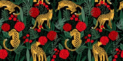 Tapete Leoparden unter Rosenbüschen